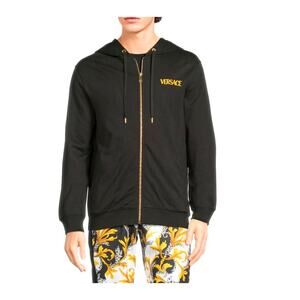 $1,995 NWT Versace Black Full Zip 100% Cotton Logo Hoodie Jumper Sweatsuit S